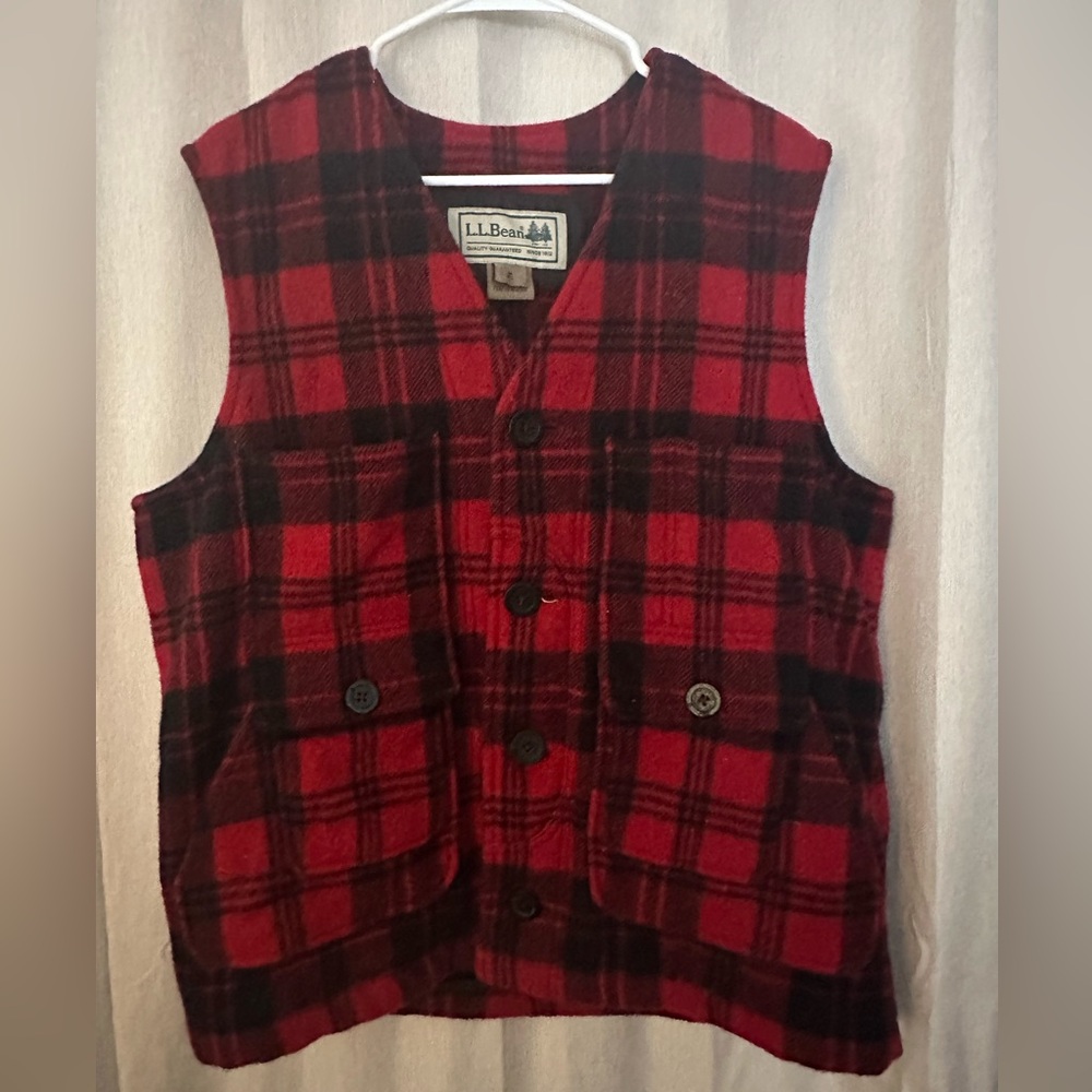 L.L. Bean Red and Black Checkered Vest